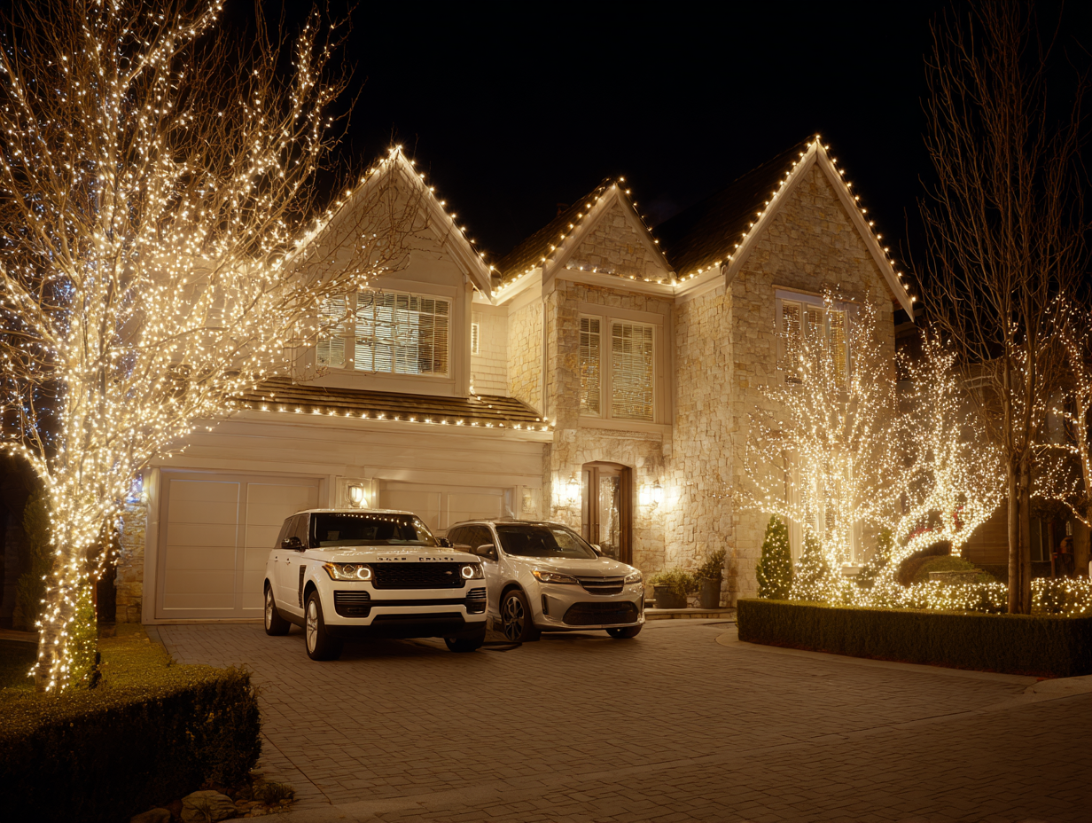 Vancouver holiday lighting services professional Christmas lights installation for rooflines, patios, and trees, festive displays for homes and businesses. Christmas lighting installation Vancouver provides durable, weatherproof, safe LED holiday lights with professional services.
