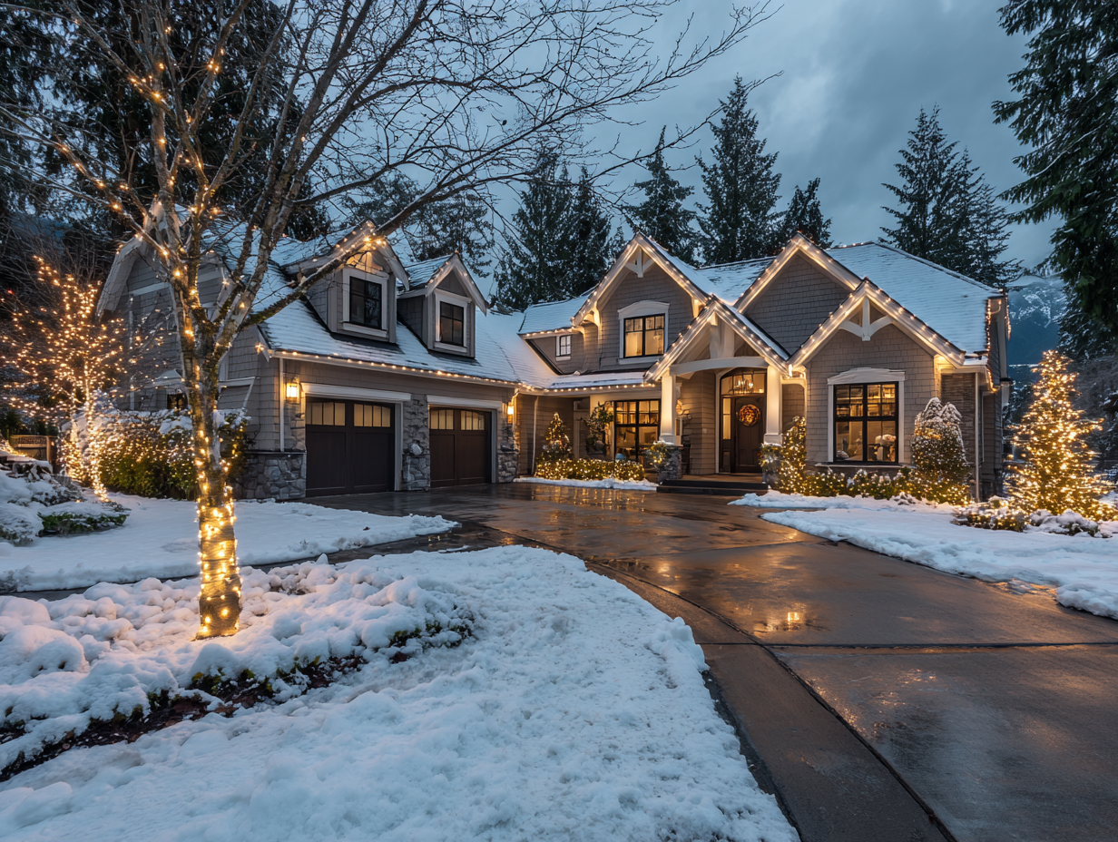 Vancouver Christmas lighting services professional installation with LED rooflines, pathways, patios, and tree wraps for festive holiday displays. Holiday lighting Vancouver ensures residential and commercial properties receive durable, weatherproof, safe, energy-efficient Christmas lights installation.