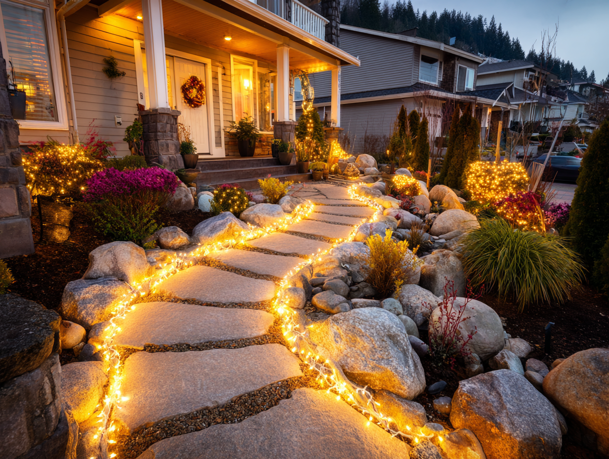 Vancouver holiday lighting installation professional Christmas lights services featuring LED rooflines, patios, and trees, festive holiday displays across homes and businesses. Christmas lighting Vancouver creates durable, safe, weatherproof LED installations for festive holiday lighting displays.