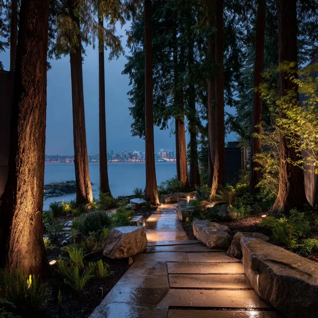 Trusted Landscape Lighting Installation Vancouver outdoor designers creating backyard LED illumination systems, patio accent fixtures, residential garden pathway lighting, driveway spotlights, architectural uplighting, decorative bistro string lights, and professional exterior LED services.