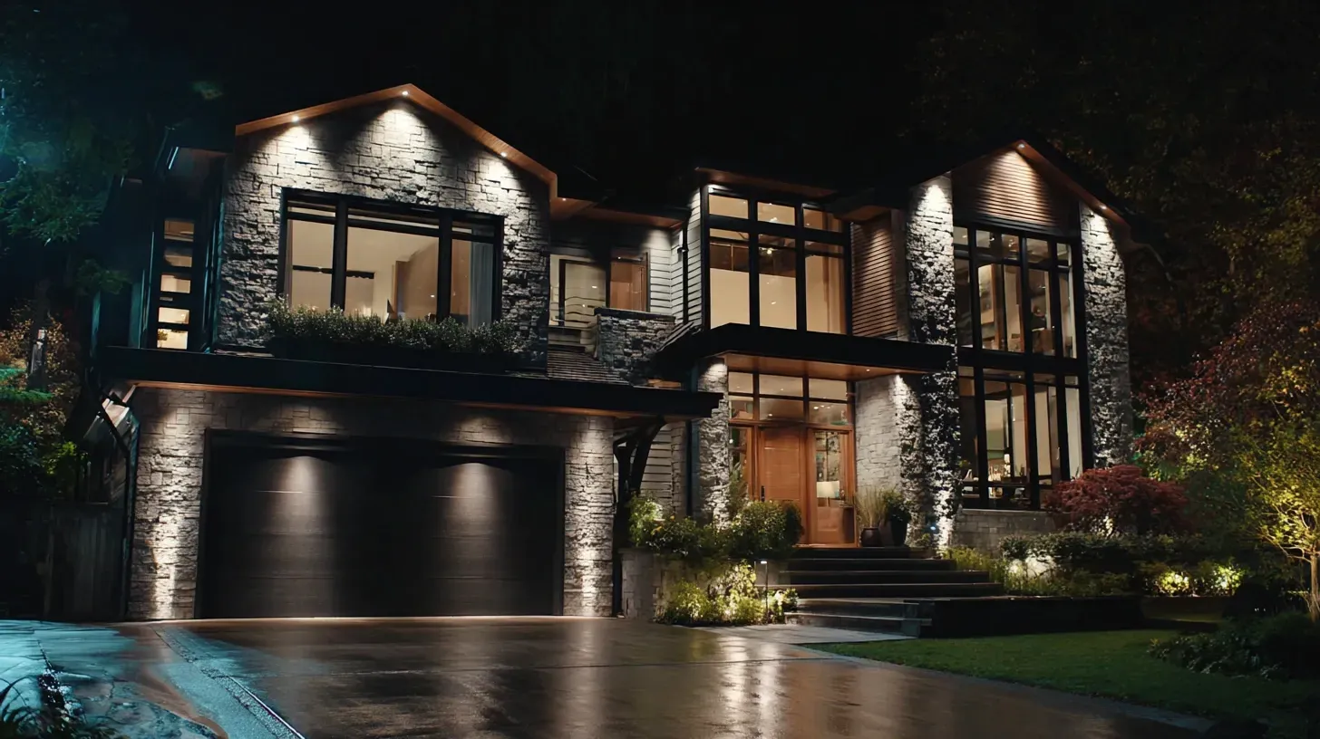 Premium Vancouver Landscape Lighting Moonlit installation services featuring backyard patio LED fixtures, residential garden illumination, driveway uplighting, modern architectural facade lighting, decorative bistro strings, pathway fixtures, and commercial outdoor LED lighting solutions.