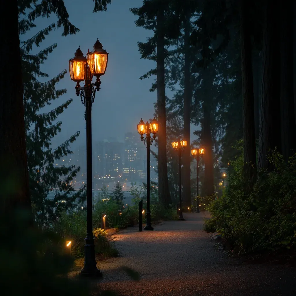 Premium Landscape Lighting Vancouver Moonlit installations including backyard patio LED designs, residential garden illumination, decorative bistro strings, driveway uplighting, pathway lighting, architectural facade wash lights, commercial outdoor LED upgrades, and customized exterior landscape lighting systems for Vancouver properties.