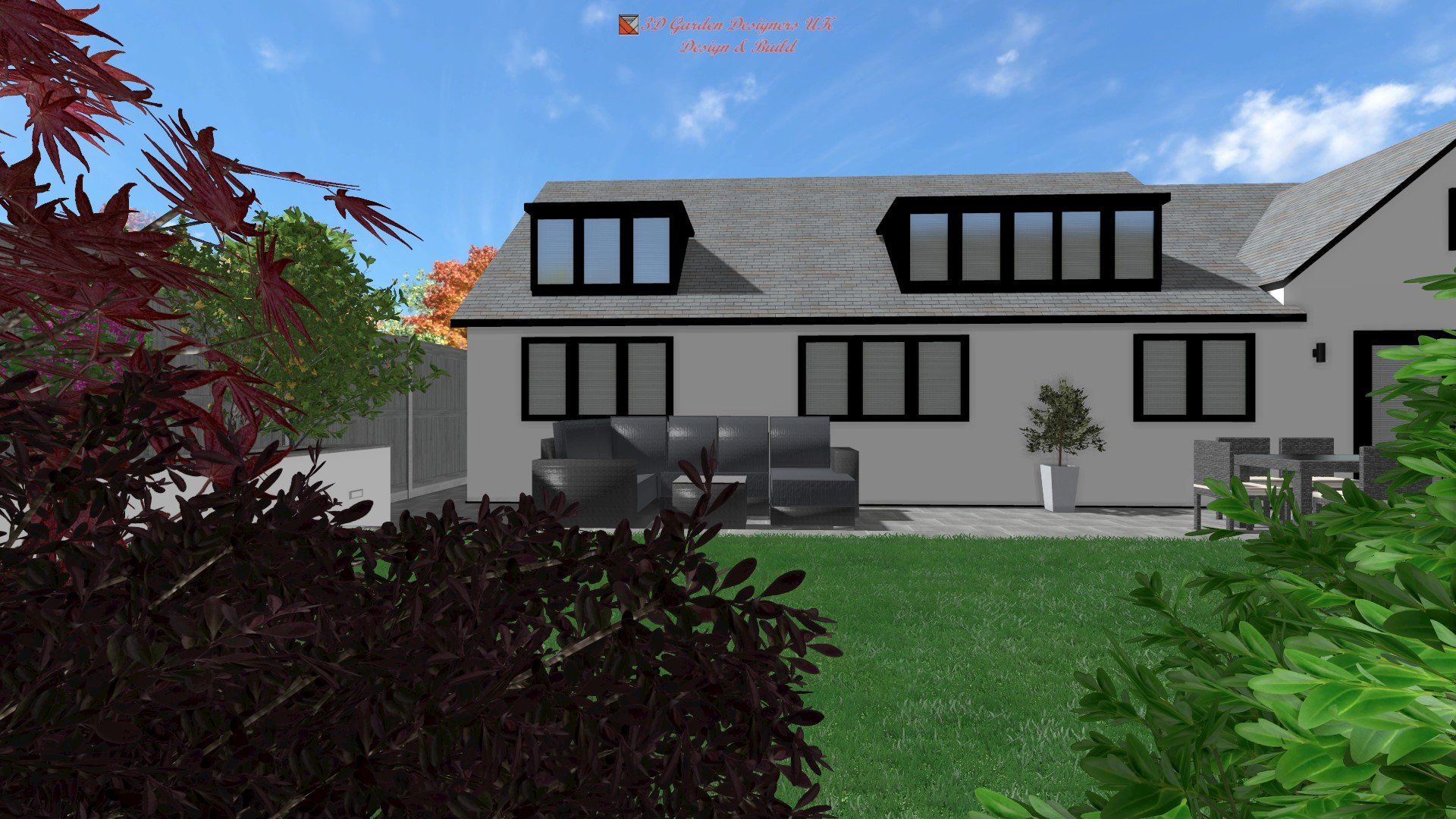 A computer generated image of a house with a lot of windows