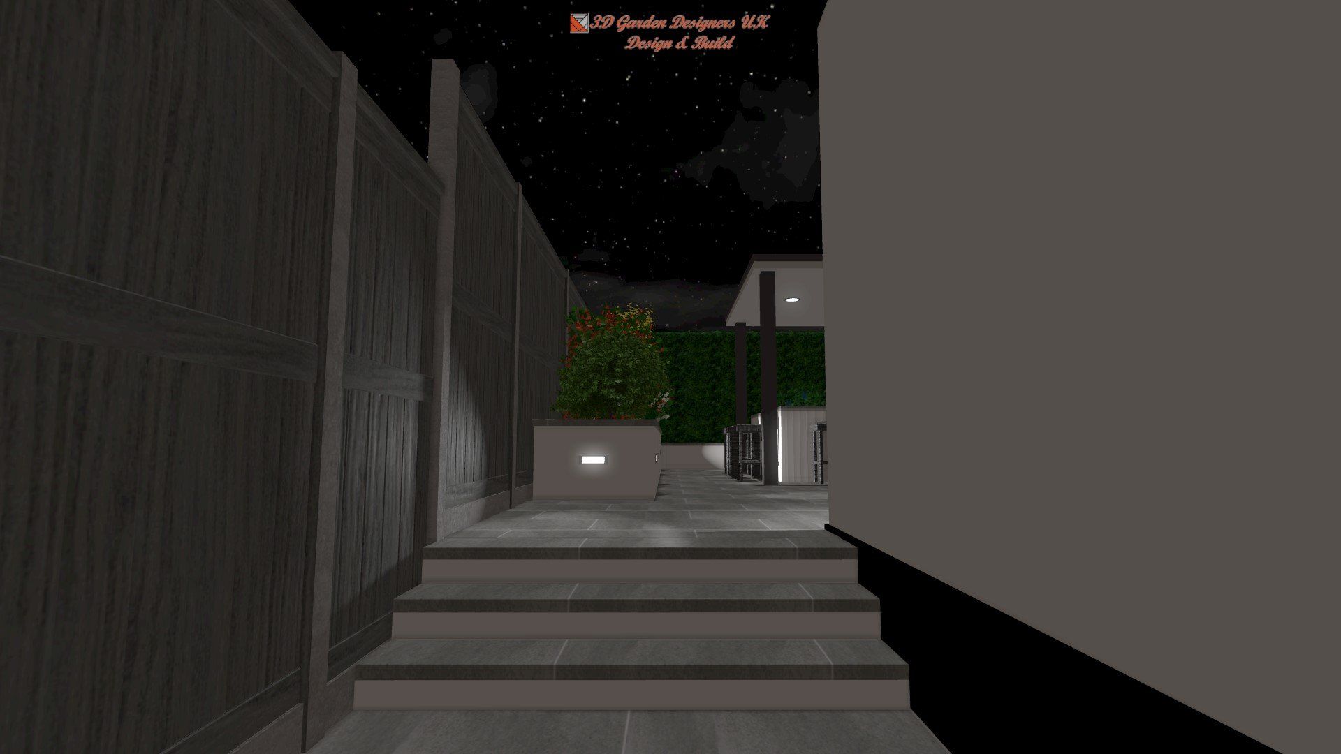 A video game is being played in a dark alleyway at night.