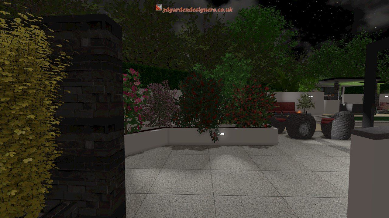 A tractor is parked in a driveway at night.