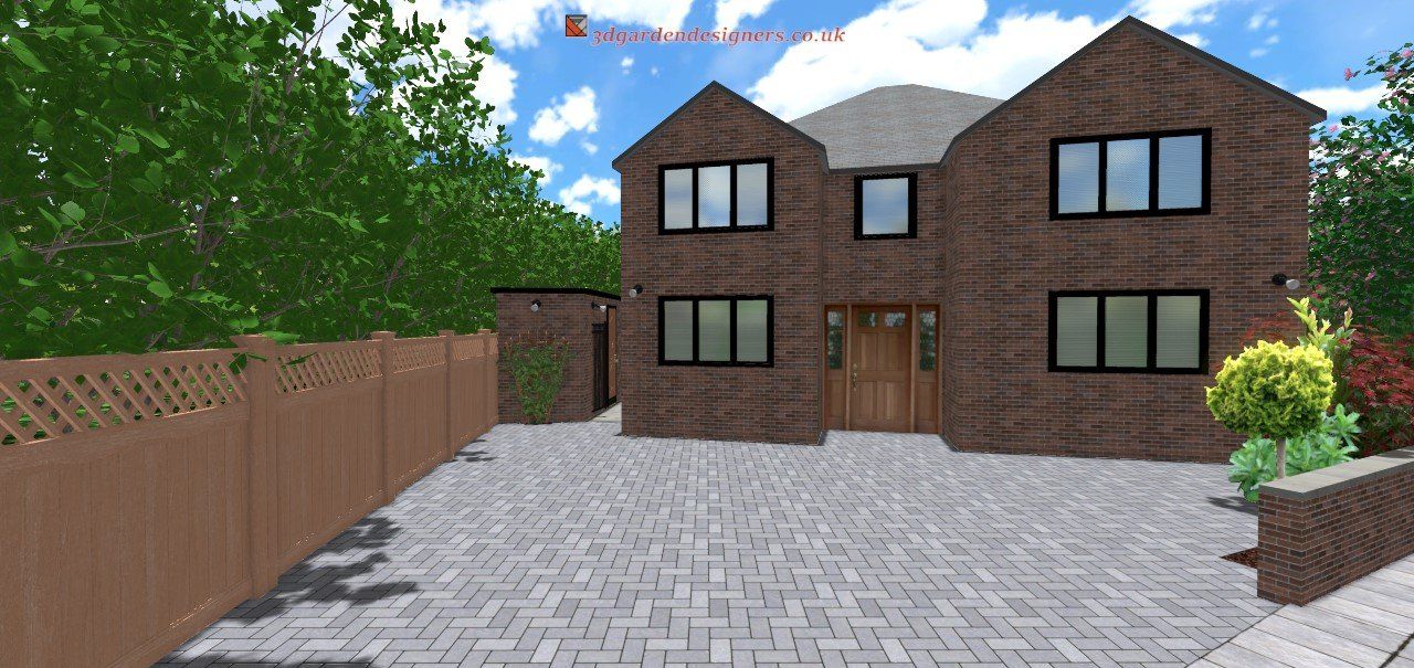 A large brick house with a driveway in front of it