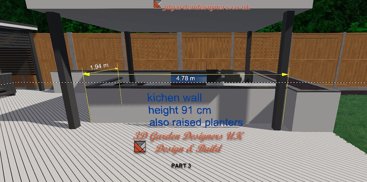 A computer generated image of a kitchen with a height of 91 cm