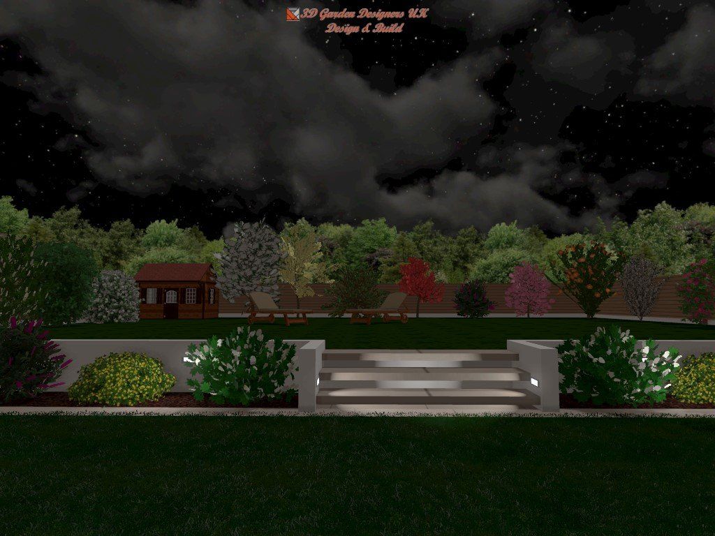 A computer generated image of a park at night