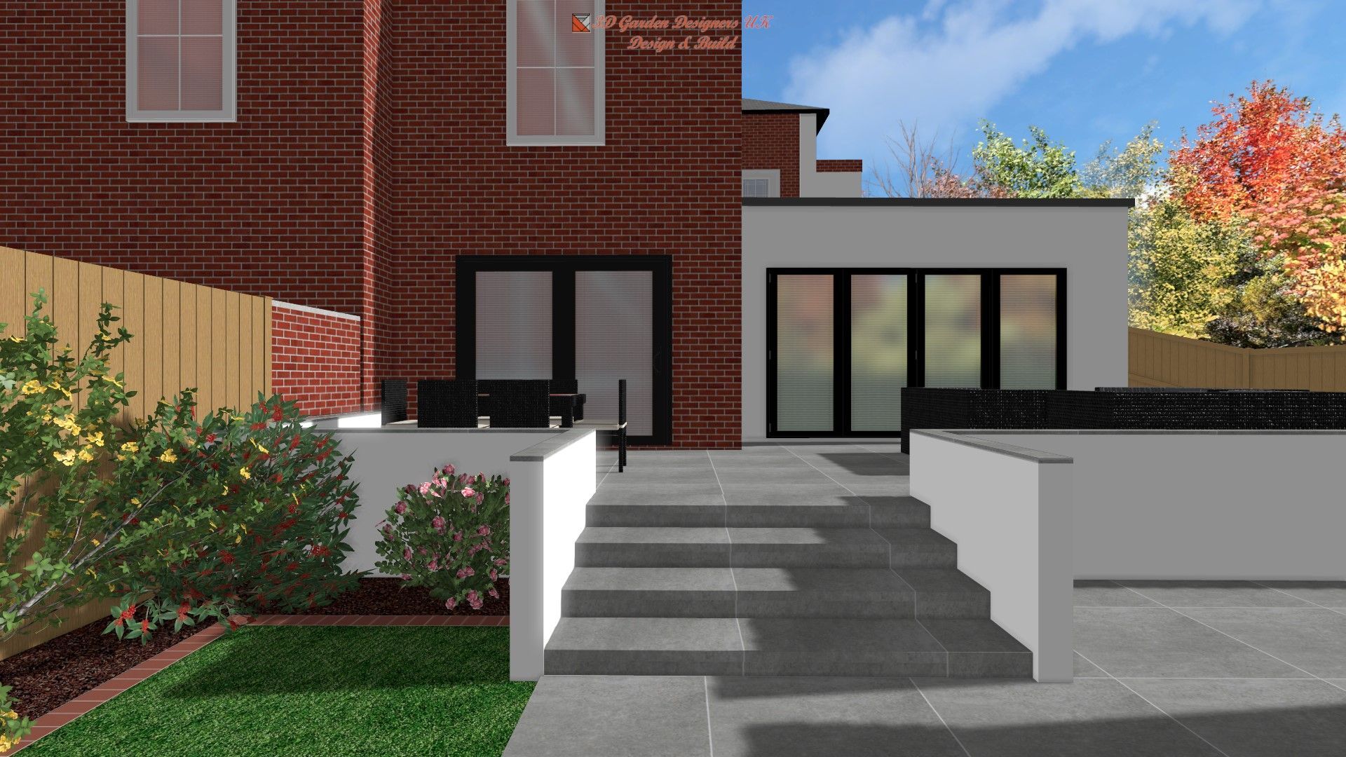 A computer generated image of a brick house