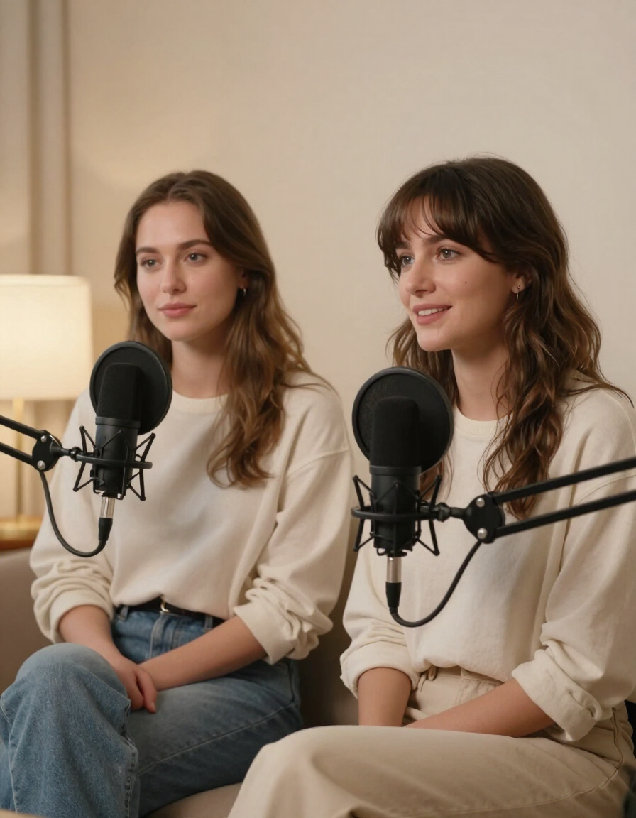 Bryanna and Liberty in their podcast room