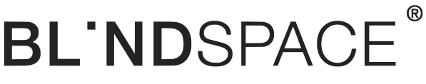 A black and white logo for blindspace on a white background