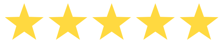 Five yellow stars are lined up in a row on a white background.