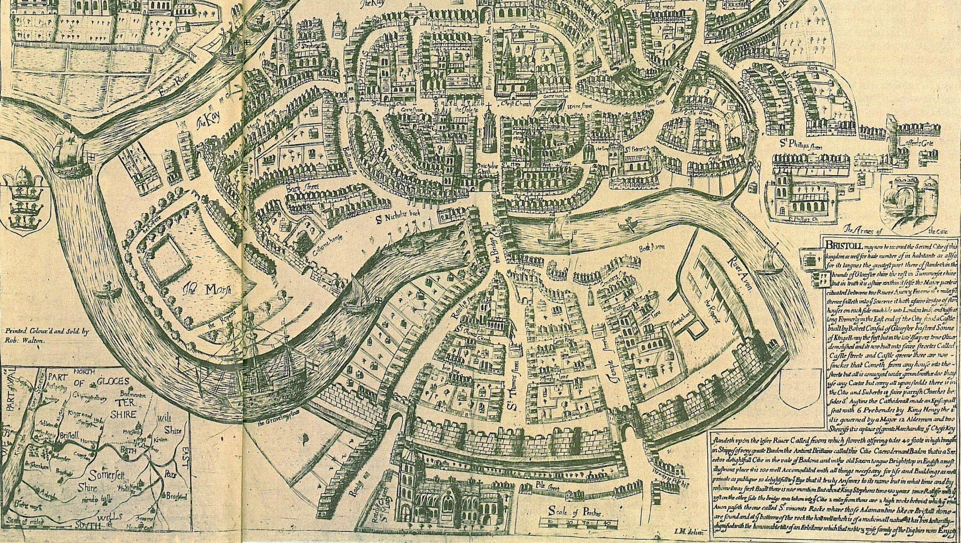 A detail of a Tudor map of Bristol