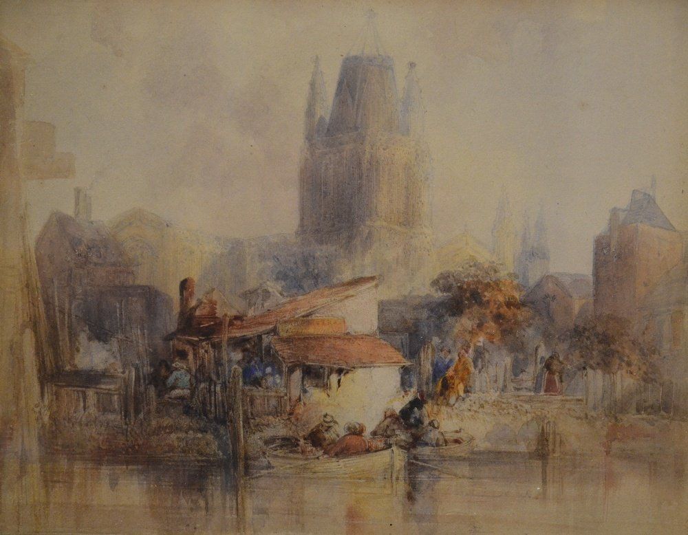 A painting of St Mary Redcliffe from the north west.