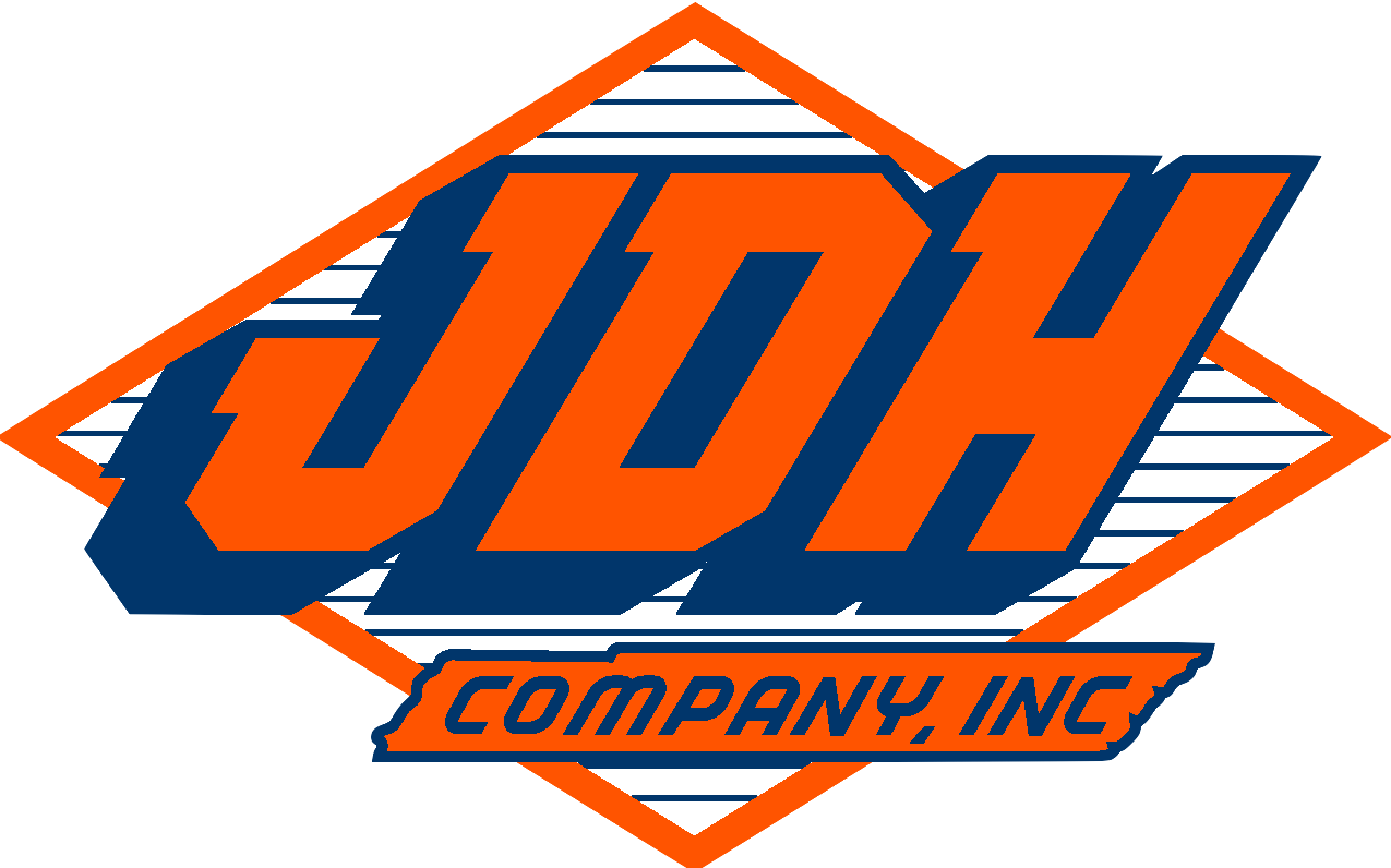 A logo for jdh company inc. in orange and blue