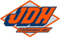 A logo for jdh company inc. in orange and blue