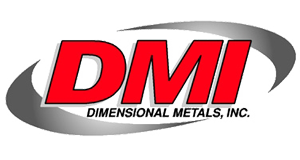 A red and silver logo for dmi dimensional metals inc.