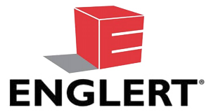 The logo for englert is a red cube with the letter e on it.