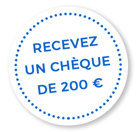 Un autocollant indiquant « recevez un chèque de 200 euros »