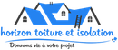 Un logo bleu et blanc pour horizon toiture et isolation