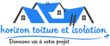 Un logo bleu et blanc pour horizon toiture et isolation