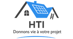 Un logo bleu et blanc pour horizon toiture et isolation