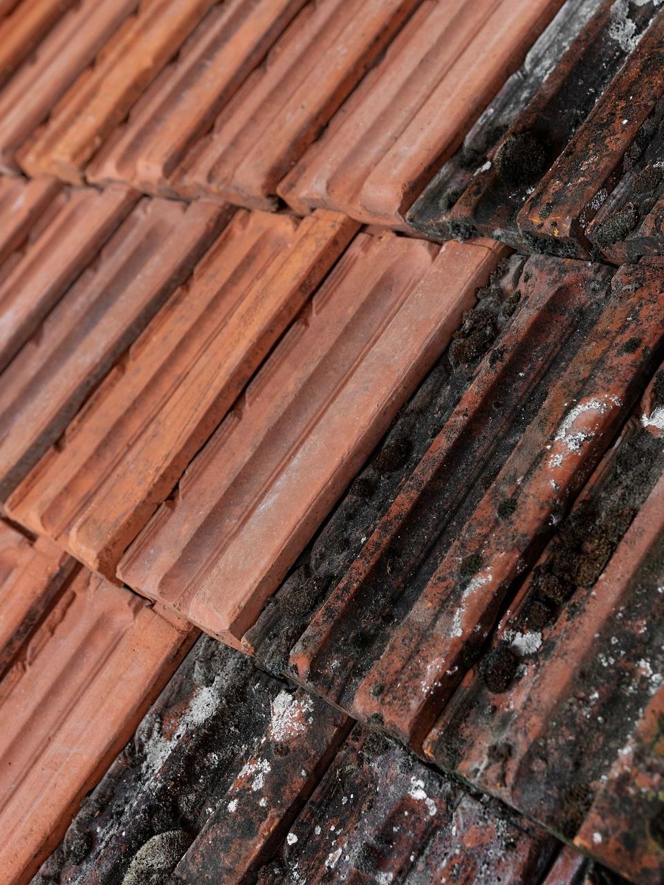 Un gros plan d'une rangée de tuiles rouges sur un toit
