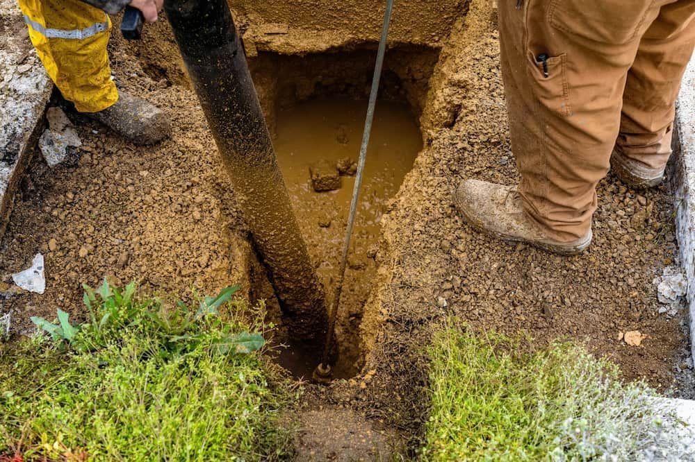 A Man Is Pumping Dirt Into A Hole In The Ground — ViperVac Solutions PTY LTD in Cannonvale, QLD
