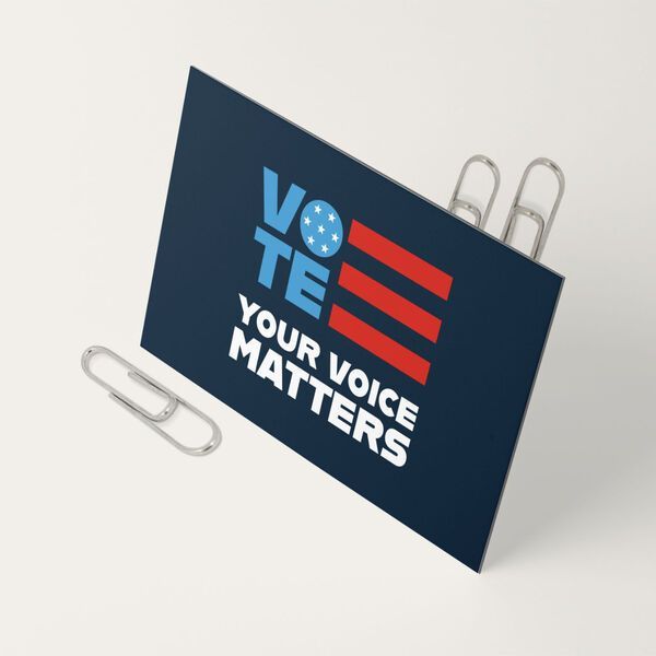 a business card that says vote your voice matters