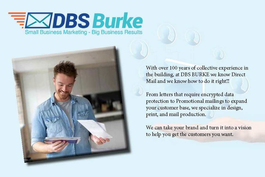 a man is holding a piece of paper in front of a dbs burke logo .