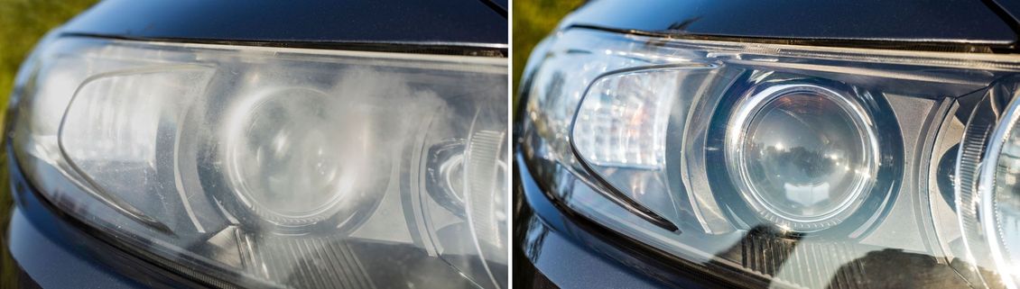 Before and after picture of headlight restoration