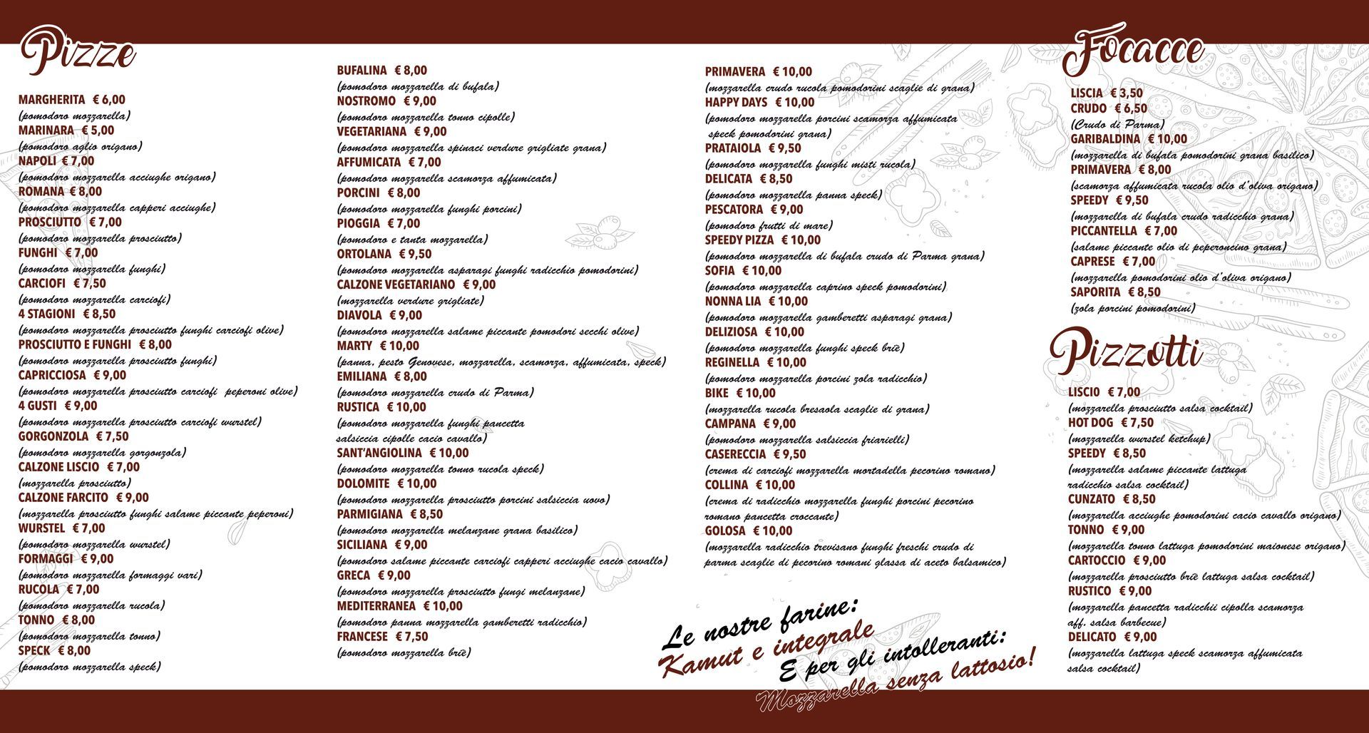 menu pizzeria speedy pizza