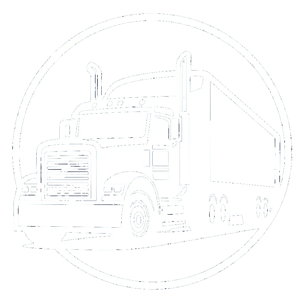 Outline of a semi-truck inside a circle.