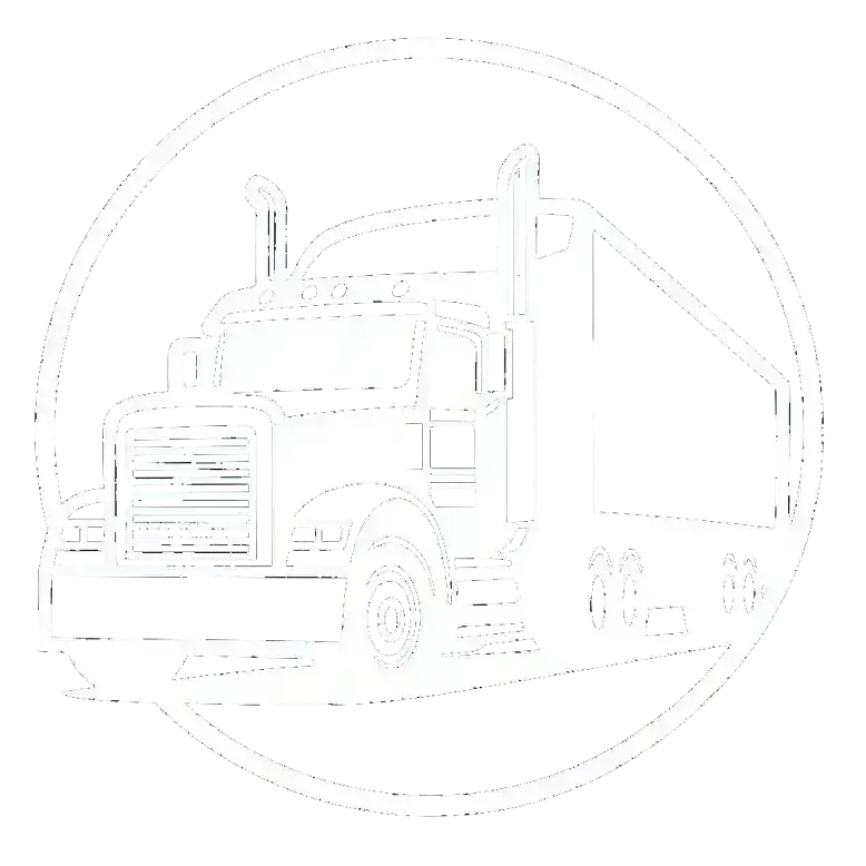 Outline of a semi-truck inside a circle.