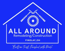 Blue logo for "All Around Remodeling/Construction" with tools inside a house outline. 