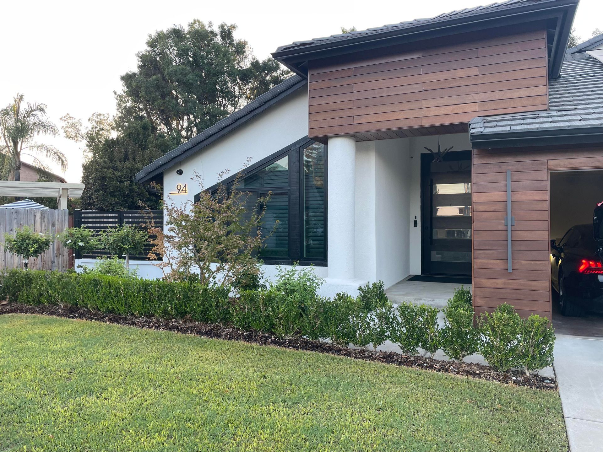 Exterior elevation of a home with wood finish 