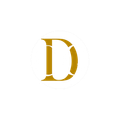 A gold letter d on a white background
