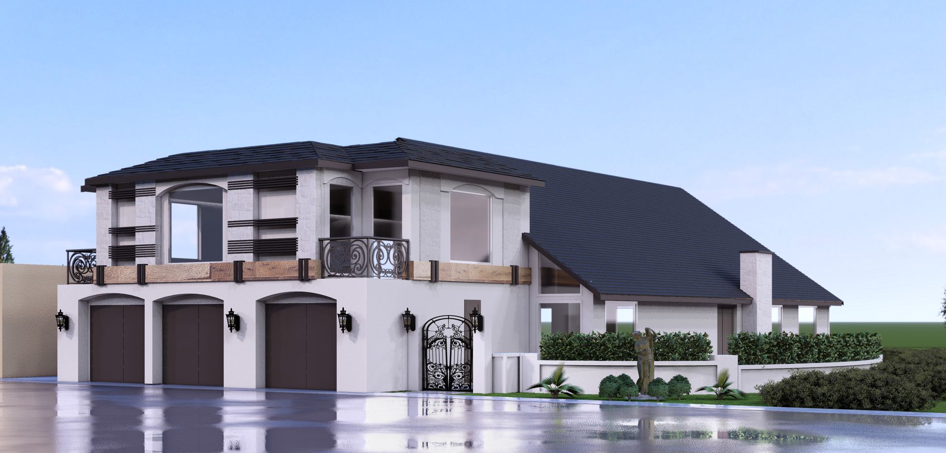 A 2 story home with wood trim finishes
