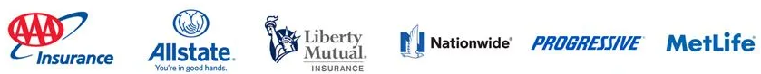Logos of insurance companies, including AAA, Allstate, Liberty Mutual, Nationwide, Progressive, and MetLife.