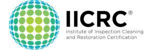 Logo of IICRC, a certification organization, with a green and blue sphere and black text.