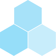 Three blue hexagons are stacked on top of each other on a white background.