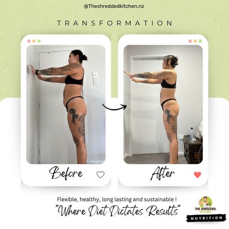 A before and after photo of a woman in a bikini.