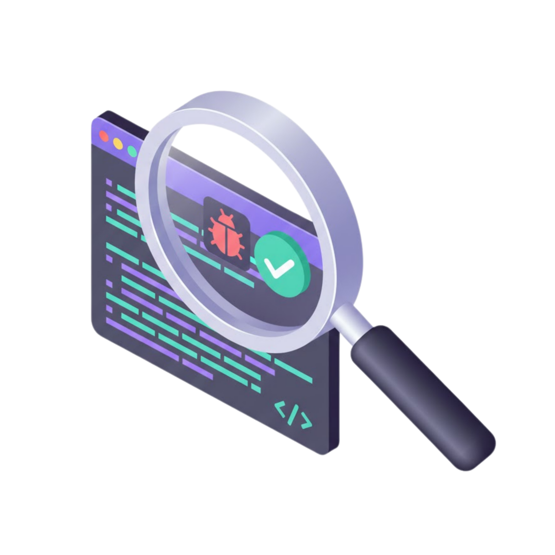 Isometric depiction of a database, API symbol, and a data center in a translucent purple and green box.