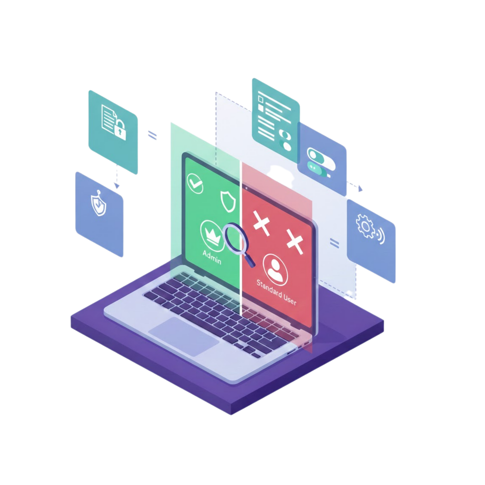 Isometric depiction of a database, API symbol, and a data center in a translucent purple and green box.