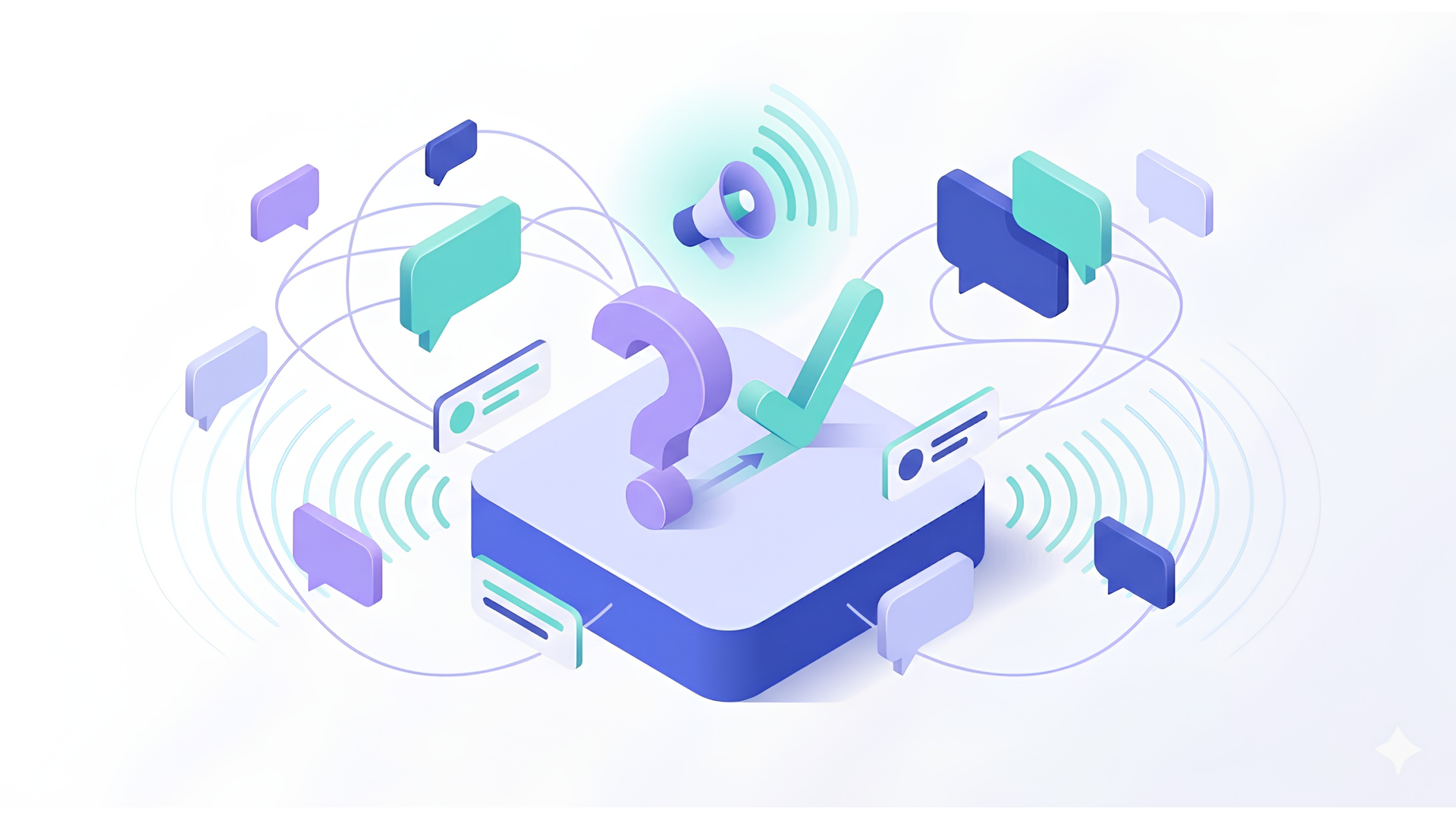 Abstract 3D illustration of a smartphone with chat, Wi‑Fi, and notification icons in blue and purple