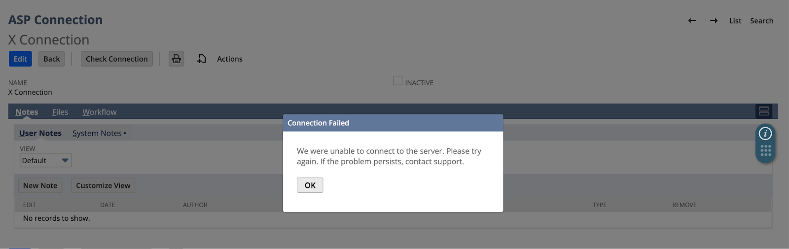 Error message dialog box