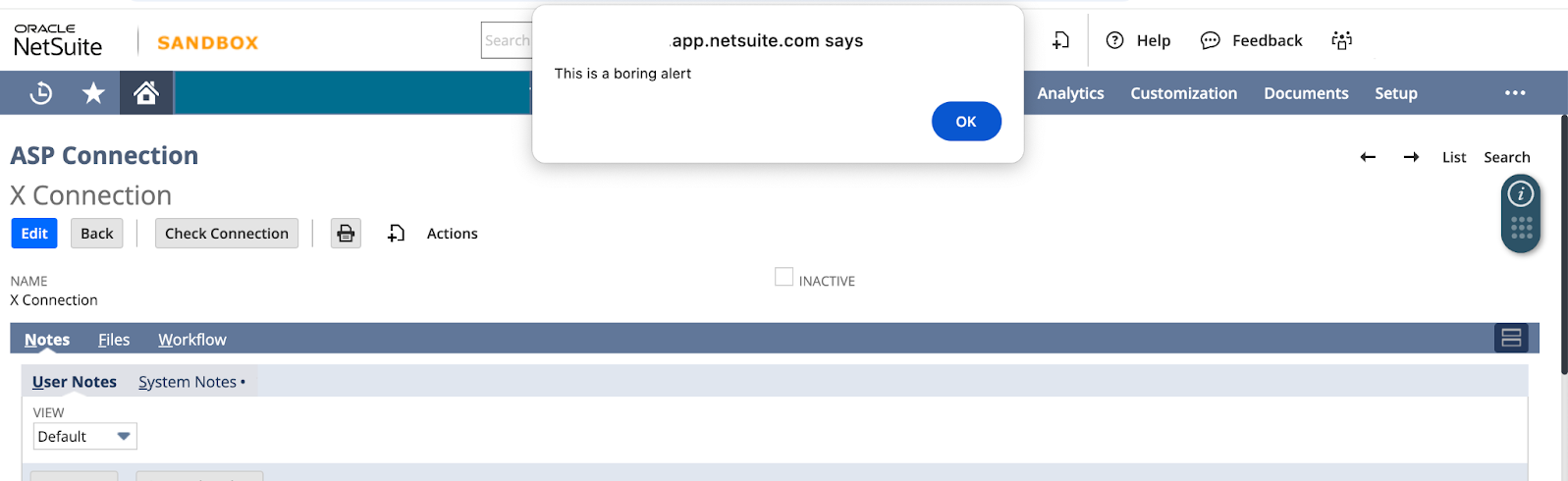 A web page displaying a notification: