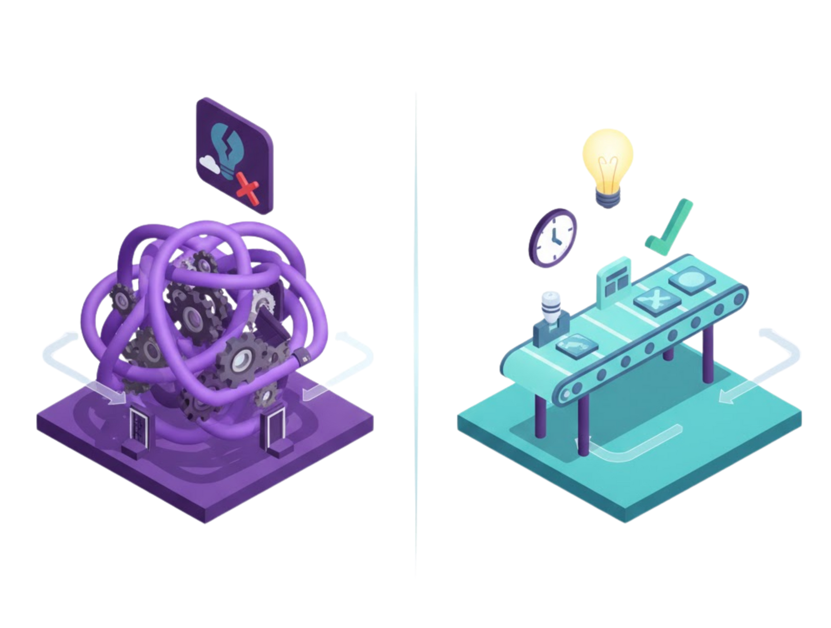 Isometric depiction of a database, API symbol, and a data center in a translucent purple and green box.