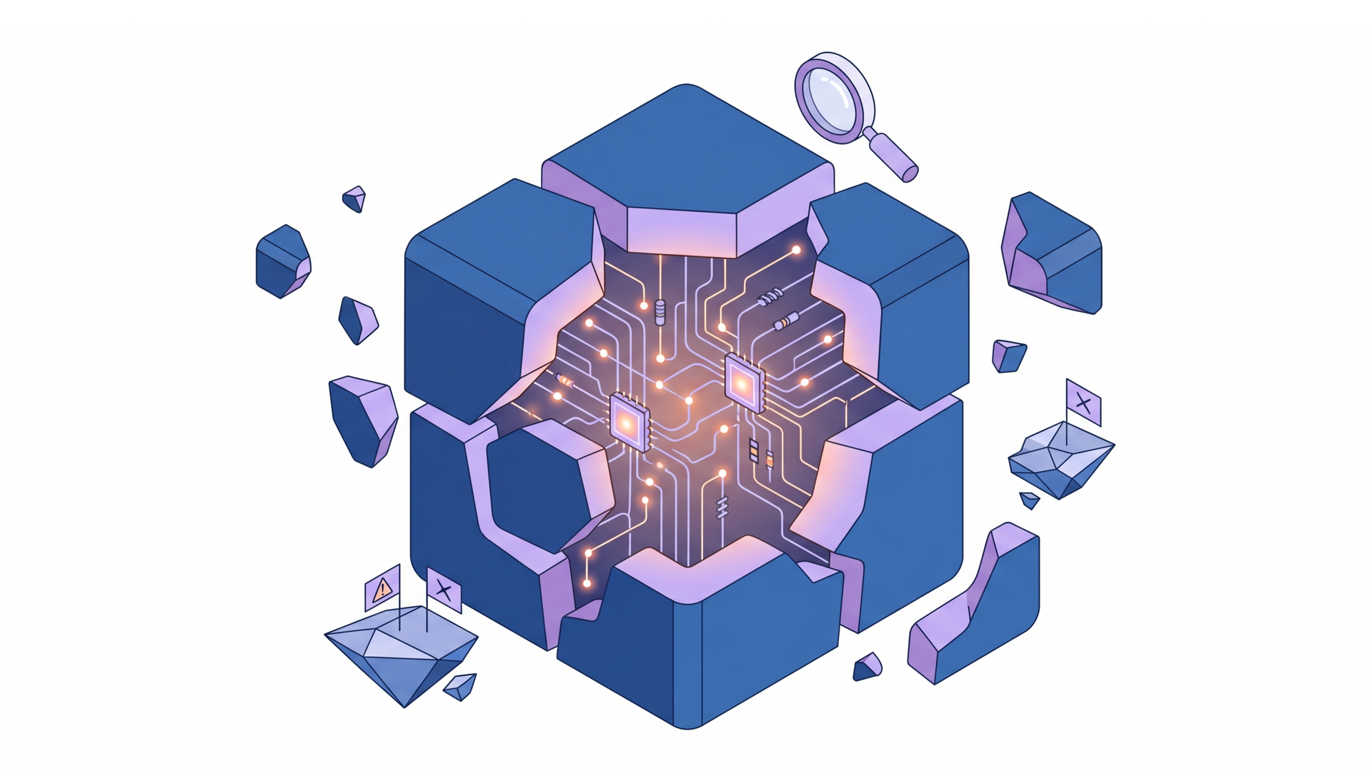 The Uncomfortable Truth About Engineering Problems Split-view isometric illustration showing contrasting data systems: left in orange with pipes, right in blue with databases.