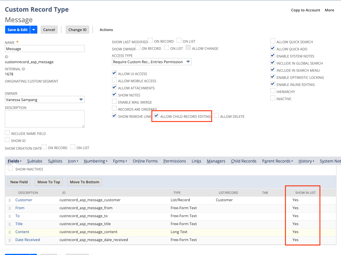 Custom record type settings, with 